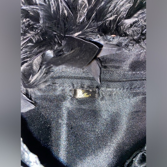 Elka Vtg Black Ostrich Featherrs Hibiscus Floral Print Embellished Shoulder Bag - Picture 6 of 7